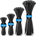 XINGO Black Zip Ties Heavy Duty Assorted Sizes (12"+14"+18"+24") 600 Pack, 220LBS Ultra Strong Plastic Wire Ties, Large Cable Ties Extra Long Tie Wraps For Indoor and Outdoor Use