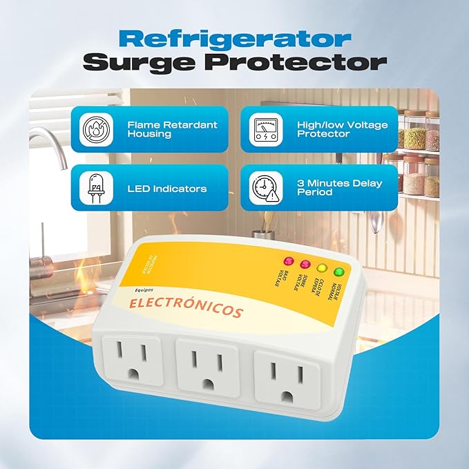Refrigerator Surge Protector, Malictele 3 Outlet Voltage Protector Home Appliances 120V 12A Voltage Brownouts Plug Outlet for Fridge TV Air Conditioners Surge Protector 1440 Watts -1 Pack