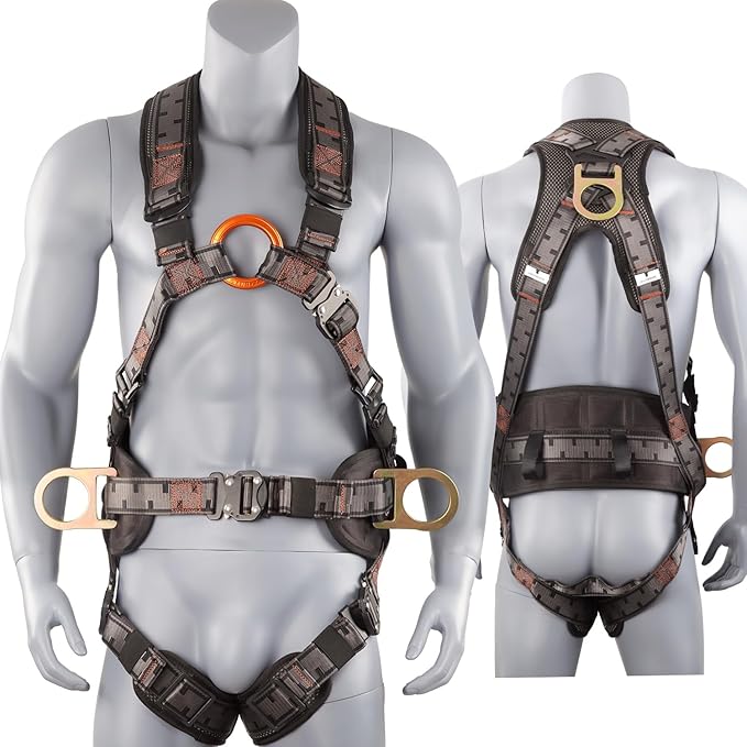 Safety Harness Fall Protection Padded on the shoulders, waist, and legs, featuring front O-rings, with upgraded quick-release buckles, meets ANSI standards, suitable for roofing work, construction