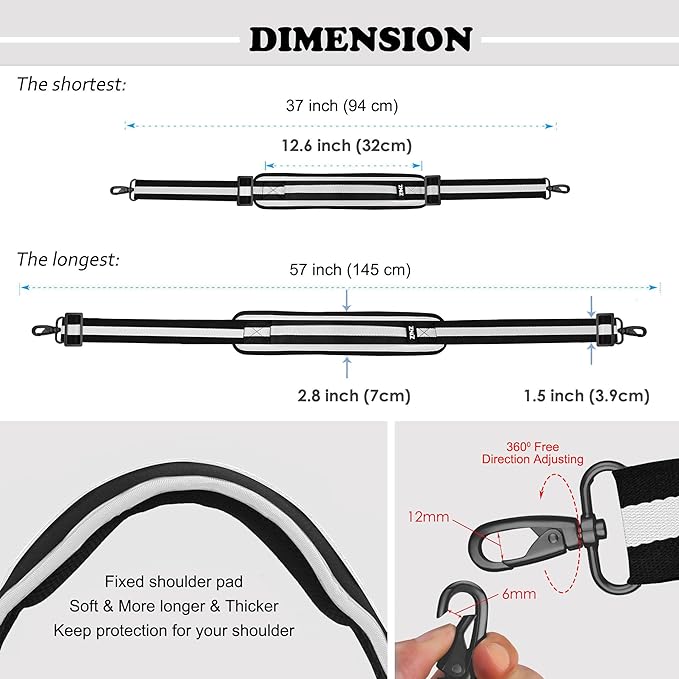 ZINZ Bag Shoulder Strap, Padded Adjustable Shoulder Strap Replacement