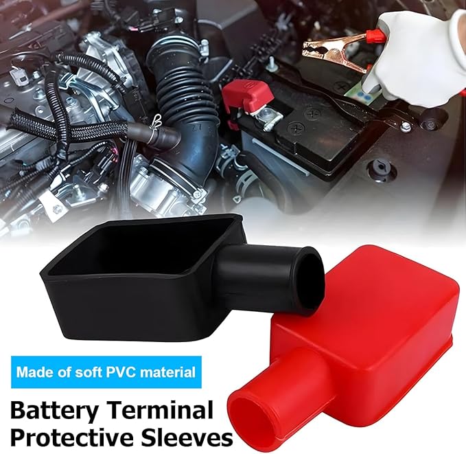Zipelo Car Battery Terminal Cover, 2PCS Soft Rubber Vehicle Insulating Battery Protector, Positive Negative Poles Automotive Stud Connector Top Post Cap, Universal for Truck Motorcycle Bike