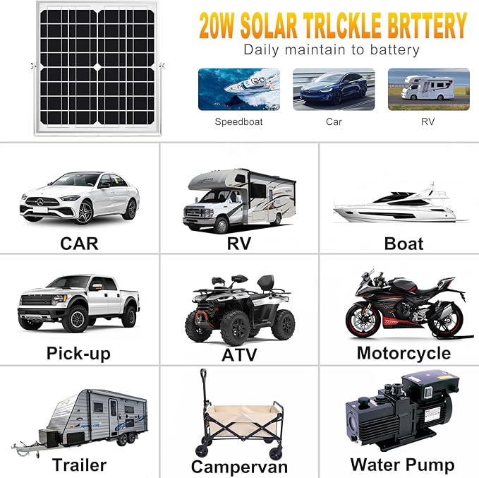 SOLPERK Solar Panel Kit 20W 12V, Waterproof Solar Battery Trickle Charger Maintainer + Smart MPPT Controller + Adjustable Mount Bracket for Boat Car RV Motorcycle Marine Automotive
