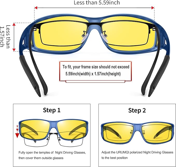 URUMQI Night Vision Driving Glasses Fit Over Eyeglasses for Men Women, Anti Glare Polarized Nighttime Glasses Yellow Lens