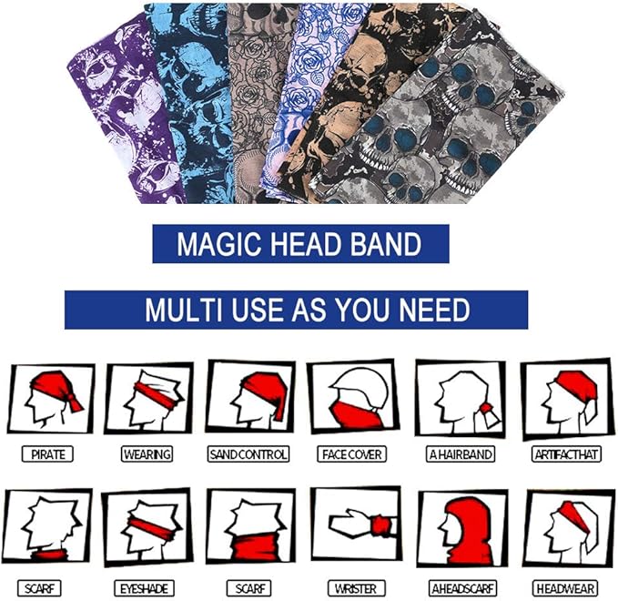6-Pack Balaclava Face Mask for Men & Women - UV Protection Neck Gaiter, Multi-Use Cycling Mask & Breathable Headband