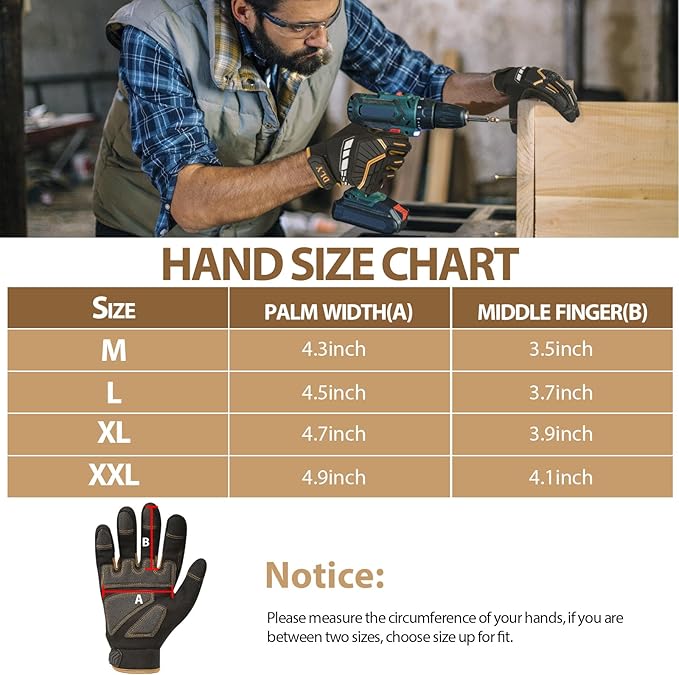 DLY Heavy Duty Work Gloves, Impact Protection Mechanic Gloves, Synthetic Leather Work Gloves, Touchscreen Capable