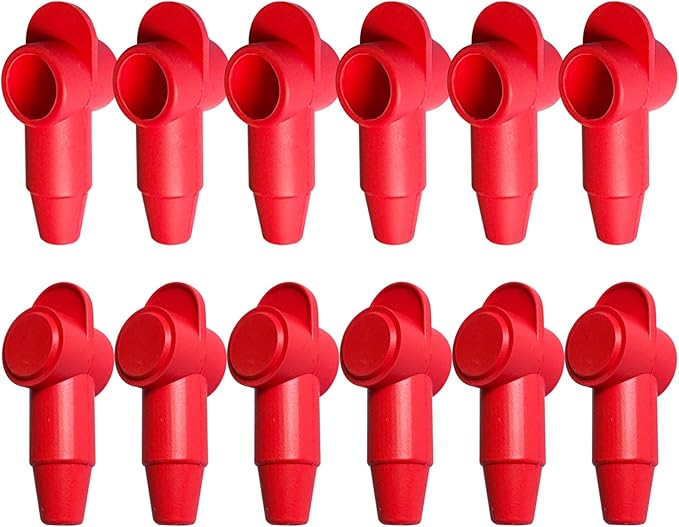 Ampper 12 Pcs Silicone 1/4", 5/16" Stud Terminal Covers, Flexible Post Terminal Cover Protector Boot for Battery Power Junction Block Post, Fits 6-1 Gauge Wire (Red)