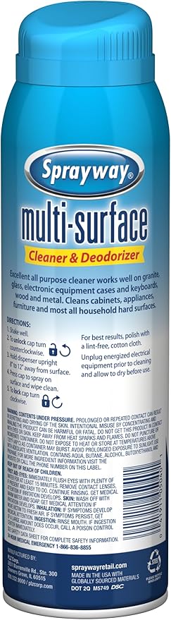 Sprayway Multi-Surface Cleaner & Deodorizer | Foaming Action for Granite, Glass, Wood, and Metal, 19 Oz, Pack of 6