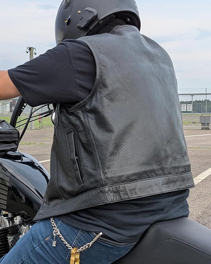 First Mfg Co - Lowside - Mens Motorcycle Biker Riding Canvas, Leather, Twill, Perforated Leather Vest