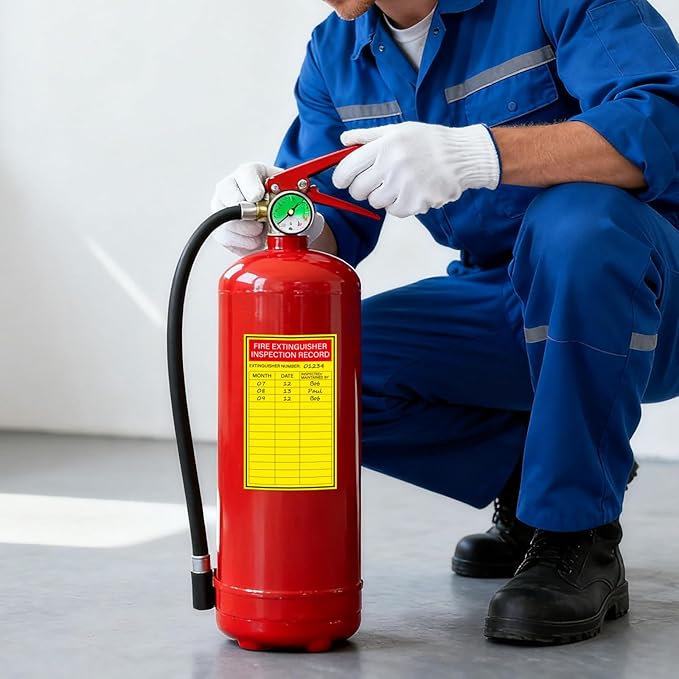 200PCS Fire Extinguisher Inspection Record Label Self Adhesive 5 x 3 Inches Writable Waterproof Coated Paper Monthly Safety Record Stickers for Fire Extinguisher