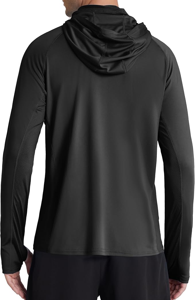 Roadbox Men's UPF 50+ Hooded Fishing Shirts Long Sleeve Sun Protection Hoodie, Hiking Running Swimming Rash Guard with Mask