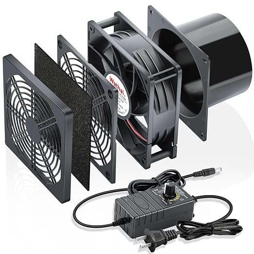 Wathai 120mm x 38mm 12V 4 Inch Small Exhaust Fan with 110V 120V Speed Control for Fume Extractor Soldering, 3D Laser, Paint Booth Cooling