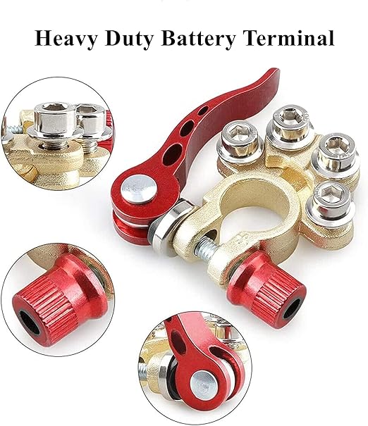 Battery Terminal Connectors 4 Pieces, Battery Terminal Cleaner, Copper Wire Lugs, Fiber Washers, Hex Wrench, Battery Terminals, Quick Disconnect Quick Release, for SAE/JIS Type A Posts