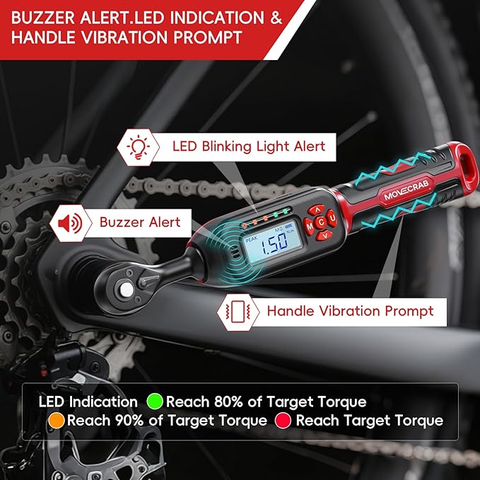 40-Piece 1/4-Inch Drive Electronic Torque Wrench Set, 1-22 Ft.lb (1.5-30 N.m), with Buzzer & LED Indicator, Bits & Sockets for Bicycle, Motorcycle, Lug Nut Maintenance