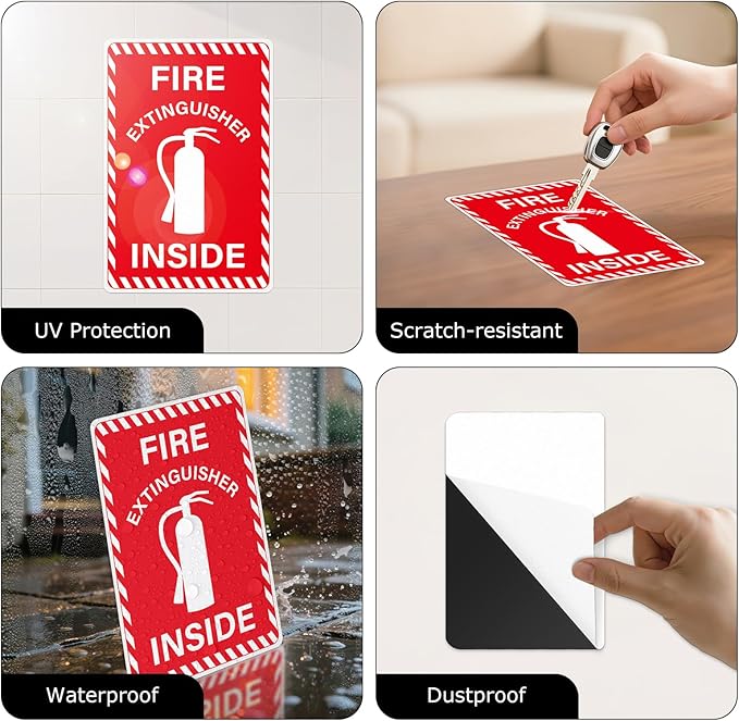 10 Pack Fire Extinguisher Inside Sticker Self Adhesive 6 × 4 Inch Fire Extinguisher Signs Strong Adhesion Vinyl Label for Trucks Trailers Vans Boats Equipment Offices Business
