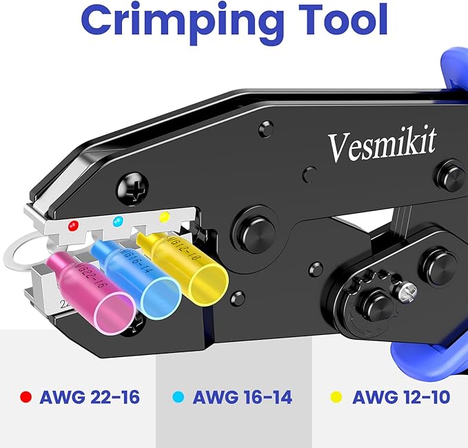 Wire Stripper and Crimping Tool,AWG 24-10 Automatic Stripper Tool with AWG 22-10 Ratchet Wire Crimper For Heat Shrink Connectors and Insulated Terminals, 3 in 1 Stripping/Cutting/Crimping