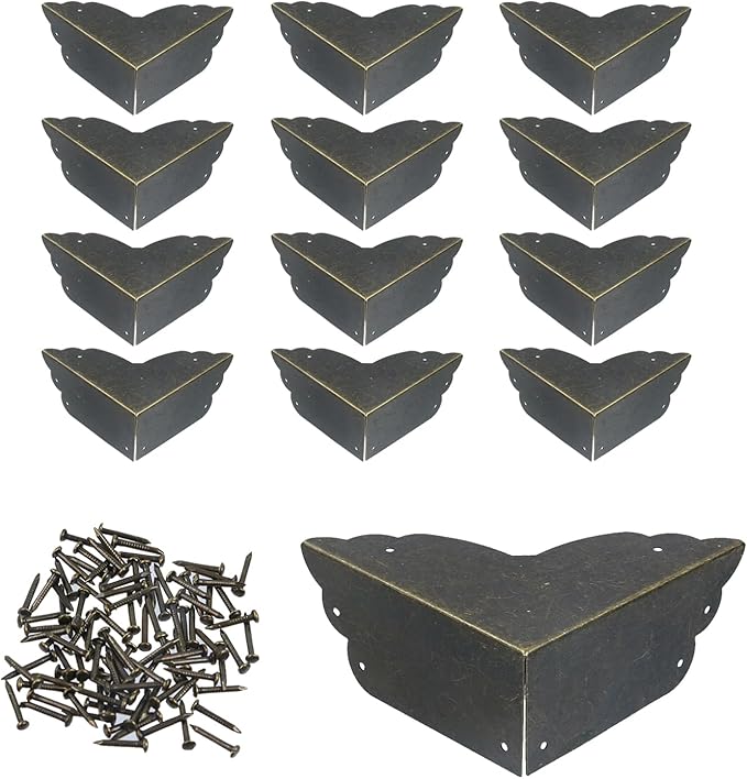 Mcredy 12 Pcs Table Corner Protectors Retro Bronze Metal Corner Guards Covers Decorative with Nails for Furniture Edge Protectors, 2.8"x2.8"x1.2"(LxWxH), Side Length 2.8"