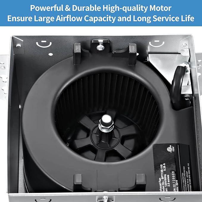 Bathroom Exhaust Fan 110 CFM Very Quiet with Matel Housing, Ceiling Mount Ventilation Fan Large Air-flow Capacity, Energy-Saving Household Bath Vent Extractor, White Plastic Grille