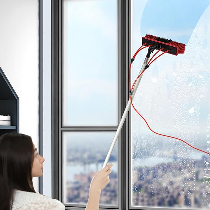 Water Fed Pole Kit Water Fed Brush,26ft Water Fed Cleaning Brush, Telescopic Window Cleaner & Solar Panel Cleaning System Washing Kit,Window Squeegee Cleaner Tool