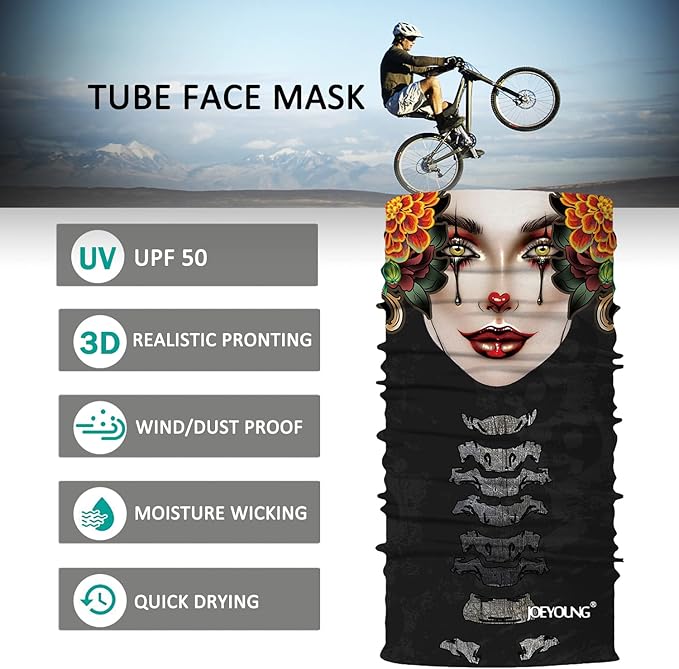 JOEYOUNG Skull Face Mask UV Sun Dust Neck Gaiter Bandana Headwear Motorcycle