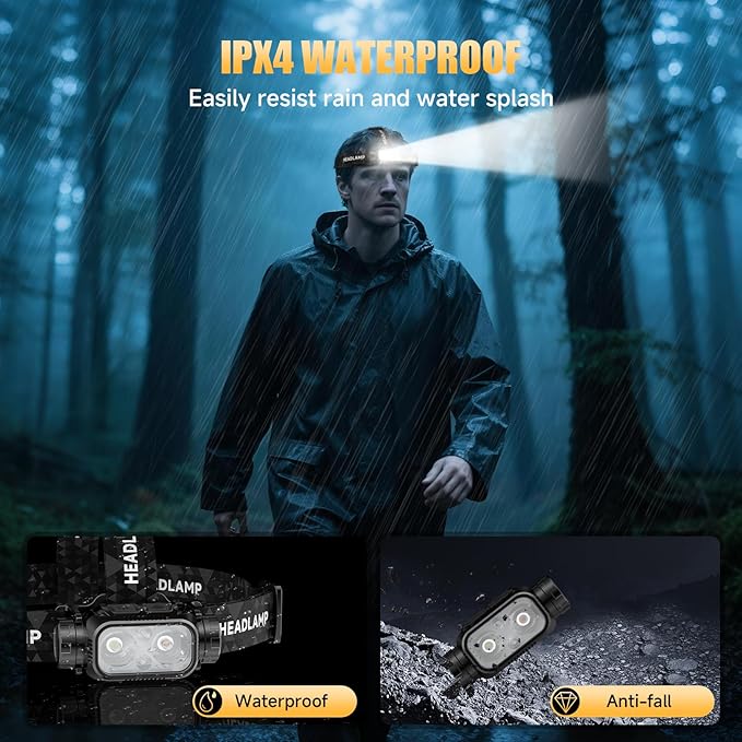 Rechargeable LED Headlamp 6 Pack, High Lumen Super Bright Head Lamp with Red Light, Motion Sensor, 5 Modes, 90° Adjustable, Waterproof Lightweight Headlamps for Adult Running, Camping, Fishing