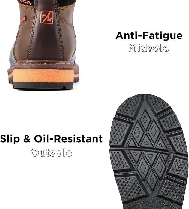 SUREWAY Men's 6" Waterproof Soft/Composite Toe Work Boots - Crazy Horse Leather Safety Shoes,GoodyearWelt Slip Resistant EH Rated Heavy Duty Construction Boots for Industrial, Roofing, Landscaping