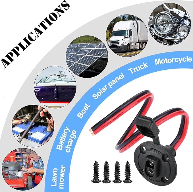 SAE Power Socket Sidewall Port Connector, 10AWG 2Pin SAE Quick Connect Solar Panel Flush Mount Connector Plug Cable Weatherproof for Solar Generator Battery Charger DIY Cord,(50cm/1.6ft)