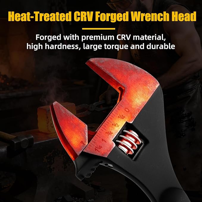 4-Piece Adjustable Spud Wrench Set with Gloves, 10" 12" 16" Large Crescent Plumbers Wrenches sets for Crowbar Pipe Fitting Pipefitter Construction Tools, SAE/Metric Scales, CR-V, Black Oxide