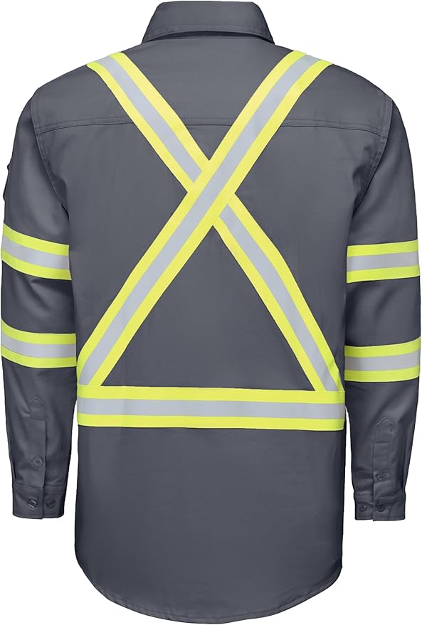 Ubon FR Shirts for Men High Visibility Welding Shirt 100% Cotton Button Down Long Sleeve Safety Workwear 6.5 oz