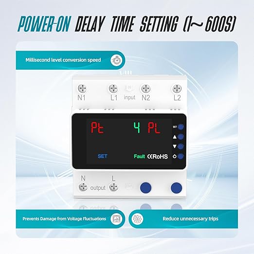 Automatic Transfer Switch 63A 110V, Manual Changeover Switch DIN Rail Mount, 63Amp AC 2P Dual Power Mini ATS with LED Display for Home Generator & Gas Furnace, Adjustable Voltage 50/60Hz CE Certified