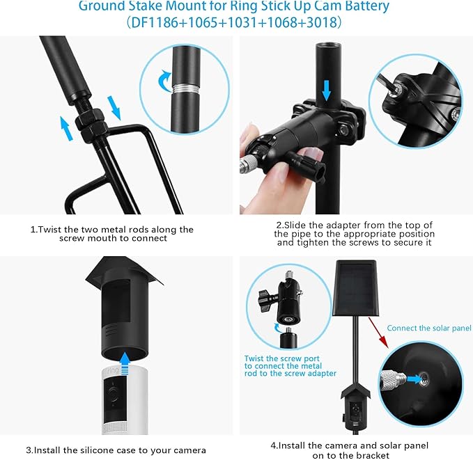 2-in-1 Ground Stake Mount and Silicone Skin Cover Compatible with R-ing Stick Up Cam Battery Camera and Solar Panel Bracket (Black)