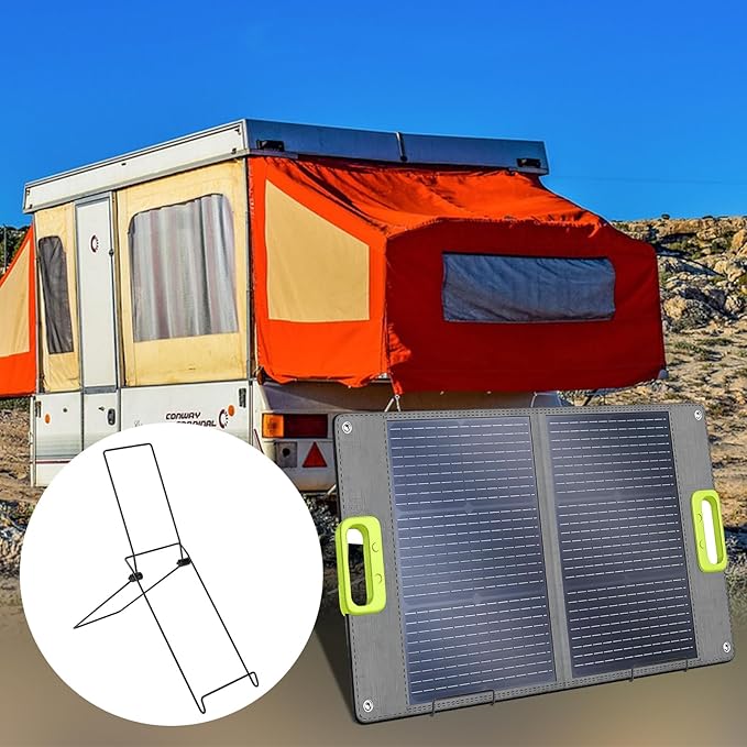 2 Pack Folding Solar Panel Stand, Portable Metal Stand Solar Panel Mount Brackets, Quick Angle Adjustable Rack for Solar Panels for RV, Camping, Balcony, Lightweight, No Installation Needed