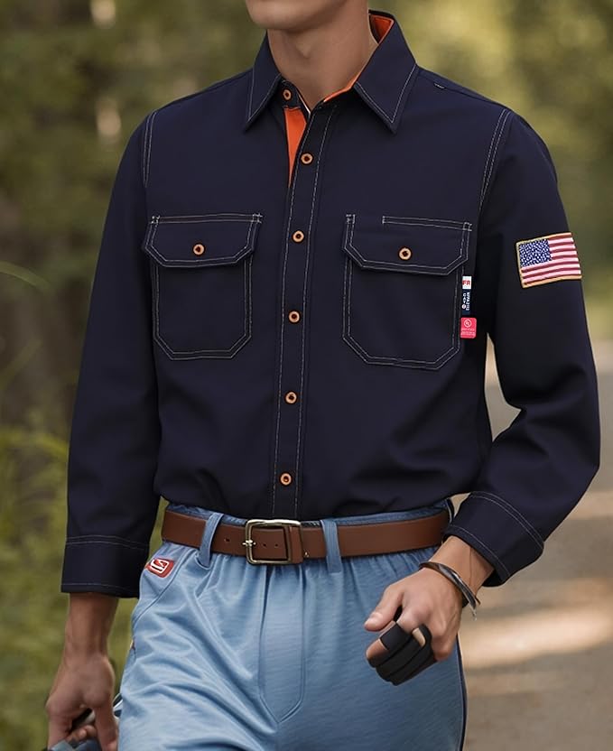 BOCOMAL FR Shirts for Men Flame Resistant Light Weight NFPA2112 Fire Retardant Welding Shirt Water & Oil Repellent Finish