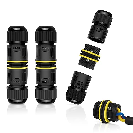 NineLeaf Waterproof Electrical Cable Connector, 3PK 3-PIN M20 Extension Electrical Cable Protector for Diameter Ø5-12mm, IP68 Outdoor Power Wire Connect Joint for Garden, Water, Pond, Lights