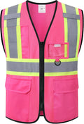 Safety Vest for Men Women Reflective with Multiple Pockets Mesh High Visibility Construction Work Vest,Meets ANSI/ISEA Standards(EK1-178-Pink-2XL)