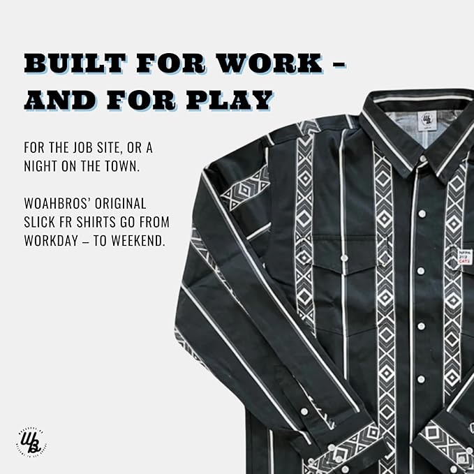WoahBros FR Shirts for Men, 8oz Midweight Flame Resistant Welding Shirt, 100% Cotton, Pearl Snap Buttons - CAT2/NFPA2112