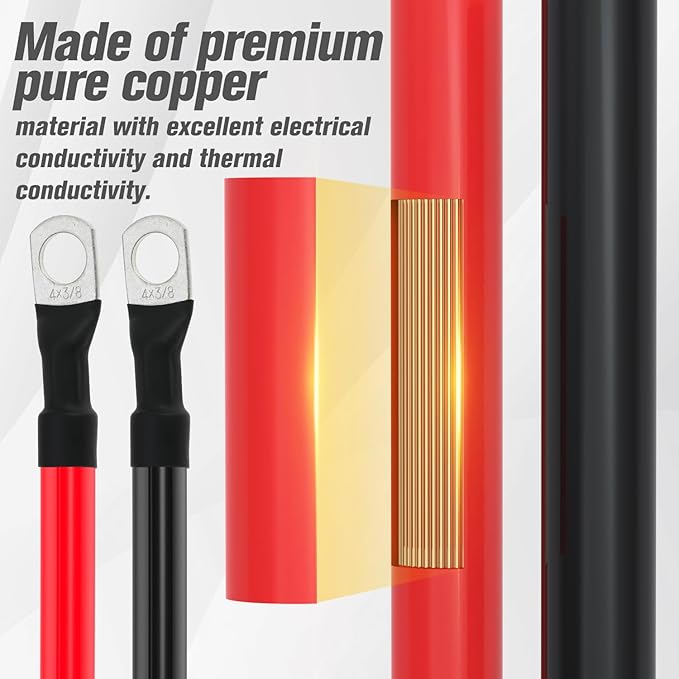 4 AWG Battery Cable 4AWG Gauge Battery Inverter Cables for Automotive Solar Marine Boat RV Car Motorcycle (4 AWG, 3FT, 3/8")