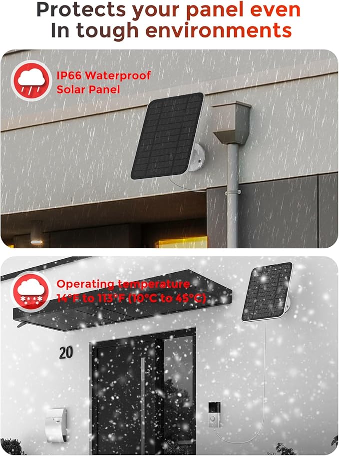 5W Solar Charger for Battery Video Doorbells, Solar Panel with 19.6FT Cable Compatible with Battery Doorbell Plus/Pro/3/3+/4 – Weatherproof Solar Power Supply for Continuous Charging