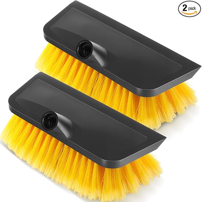 2 Pcs 10 Inch Solar Panel Soft Brush Cleaner Head, Bristles Scrub Brush with Rubber Protective Pads Prevent Scratches, for Solar Panels, Cars, RV, Trucks, Boats, Facades of Houses (Yellow)
