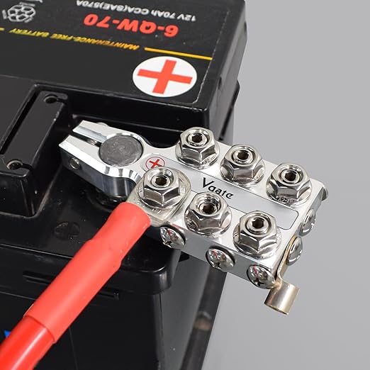 Vgate 16-Way Lead Acid Battery AGM Post Terminal Ends, Distribution Block Bus Bar, 8AWG up to 4/0(XL) AWG Gauge, Positive & Negative for SAE/DIN/EN Tapered Top Post
