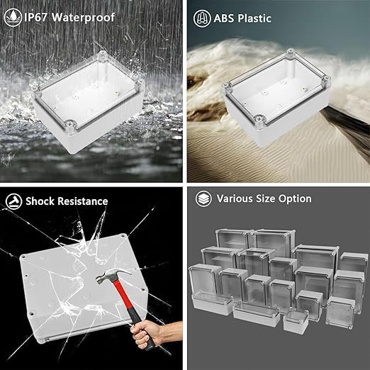 LeMotech Junction Box IP67 Waterproof Dustproof Electrical Box Project Box DIY Enclosure Gray with Transparent Clear Cover, External Size 6.9x4.9x3.0in (175x125x75mm)