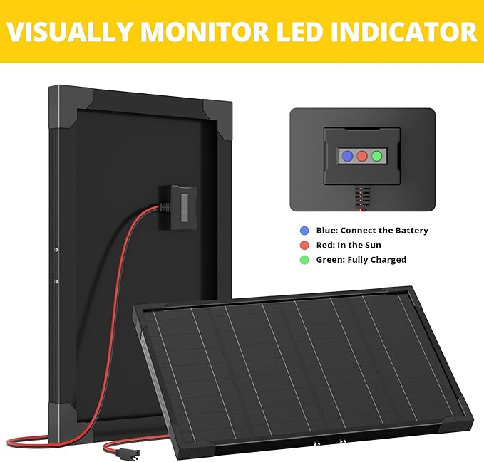 Voltset 10W 12V Solar Battery Charger & Maintainer with Built-in MPPT Charge Controller, Adjustable Mount Bracket, Solar Trickle Charger 12V Solar Panel for Gate Opener, Electrical Fence, Car, Boat