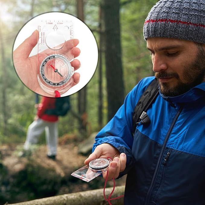 BlingKingdom Multifunctional Waterproof Navigation Compass Map Ruler Magnifier for Explorer Hiking Map Reading and Navigation with Adjustable Lanyard