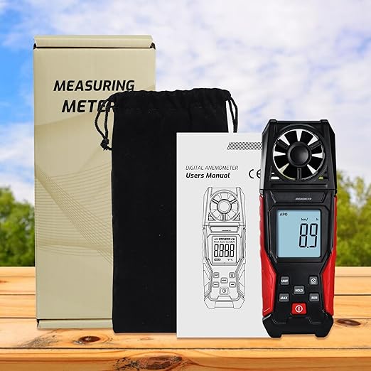 Digital Anemometer Handheld Wind Speed Meter – Measures Wind Speed in m/s, km/h, ft/min, mph, Knots & Air Temperature – Max/Min, Data Hold, Backlit Display – for HVAC, Sailing, Weather, Drone Flying