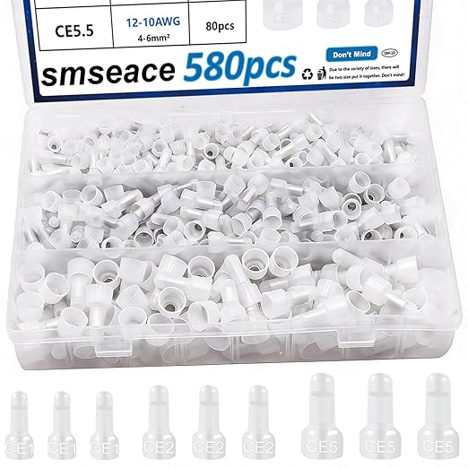 smseace 580 Pcs Nylon Closed End Crimp Connector - Closed End Crimp Caps Terminal for 22-16 AWG, 16-14 AWG, 12-10 AWG - Ideal for Automotive, Audio, and Electrical Applications
