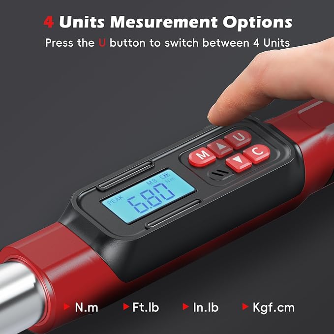 Digital Torque Wrench, 3/8" Drive 5-99.6 Ft.lb/6.8-135 N.m, Electronic Torque Wrench with Buzzer & LED Indicator, Rachet Torque Wrench Set for Bike Motorcycle Car Tire Auto Repair