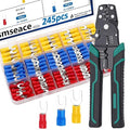 smseace 246pcs Crimping Tool with Fork Spade Connectors 3-Sizes M4/#8 22-10AWG Wire Fork Connectors U-Type Terminal Multifunction Wire Crimping Tool