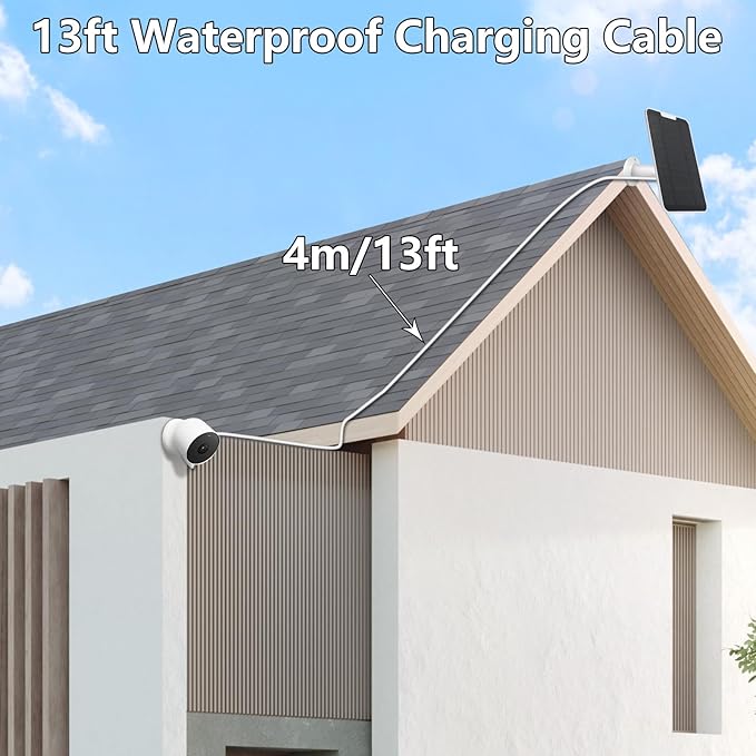 6w Premium Solar Panel Charger Compatible with Google Nest Cam Outdoor or Indoor (Battery Version), with 13.1Ft/4m Fast Charging Cable, IP65 Weatherproof and Adjustable Mount (2 Pack)
