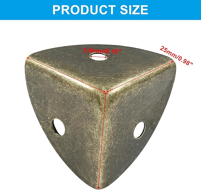 12Pcs Box Corner Protectors, 1" (25mm) Metal Corner Edges Protector Triangle Corner Protectors Bronze Corner Covers Edge Guard with Screws for Wooden Case Trunk Box Table Cabinet
