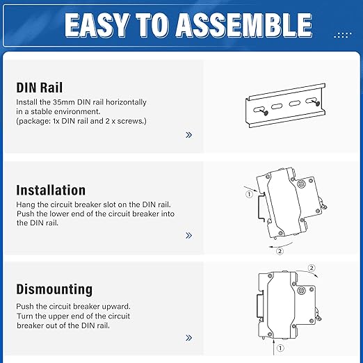 DC Solar Panels Disconnect Switch 32 Amp Solar Shut Off Switch 12V-400V 2 Poles Small Miniature Circuit Breaker for PV Homes, AC 110V DIN Rail MCB
