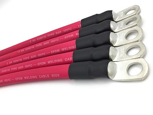2 AWG Gauge Premium Battery Cables, Made in The USA, Positive or Negative, Red or Black, Replacement Battery Cables for Car, Truck, RV, Solar (12ft - 3/8" Lugs, Red)